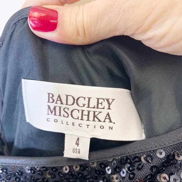 Badgley Mischka Black Sequin Satiny Cocktail Dress - Picture 6 of 7